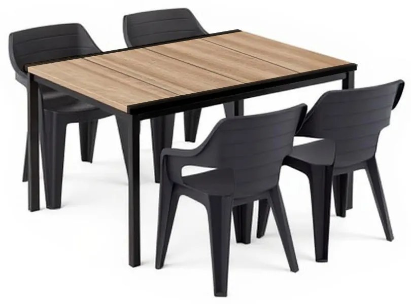 Ravello 4+1 kerti bútor garnitúra szett kőris-fekete