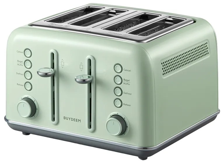 Prajitor de pаine BUYDEEM DT640E, 1800W, 4 felii, 7 programe automate, 7 trepte de prajire, indicatori LED, Tavi pentru firimituri, Pop-up inalt, Verde
