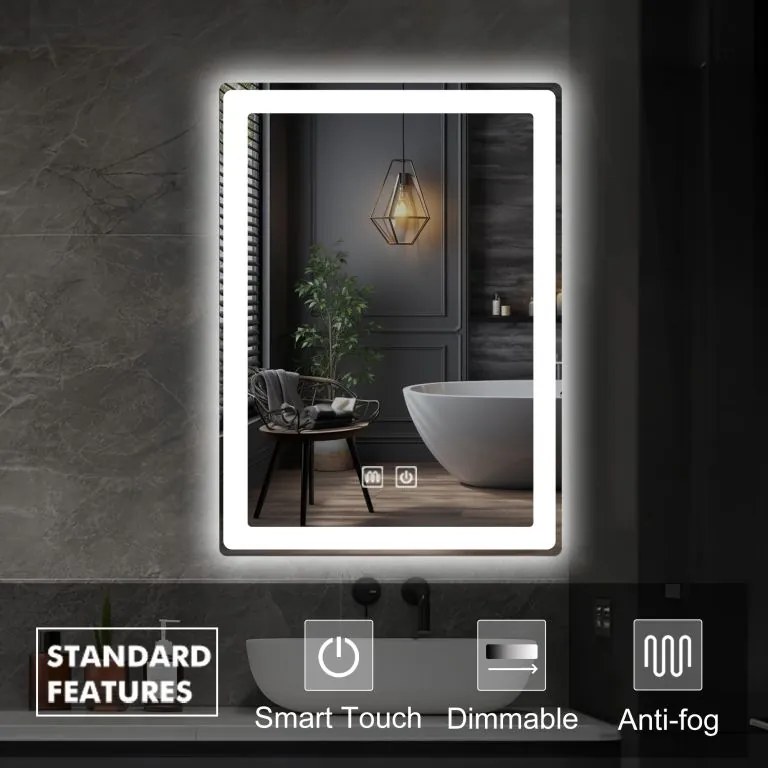 IREDA Oglindă de baie cu iluminare LED, 80 x 60 cm