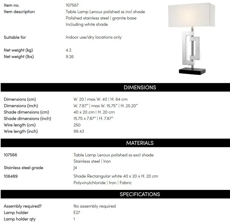 Veioza, lampa de masa LUX, finisaj nickel, H-64cm, Leroux 107567 HZ