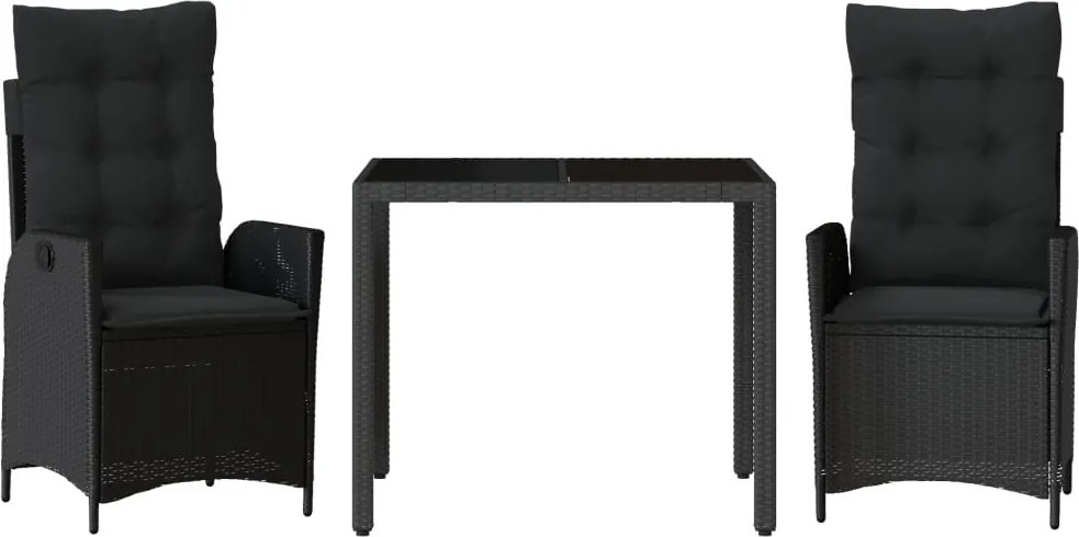 vidaXL Set mobilier de grădină cu perne, 3 piese, negru, poliratan