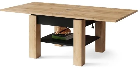Masă extensibilă CALEB, de cafea și dining, cu blat rabatabil, stejar craft/negru