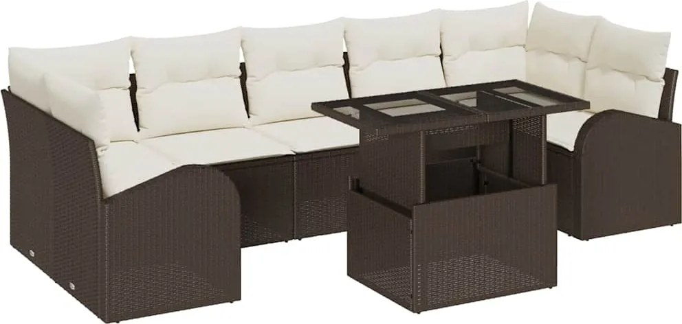 vidaXL Set de canapele pentru grădină cu pernă 8 pcs Maro Rattan poli