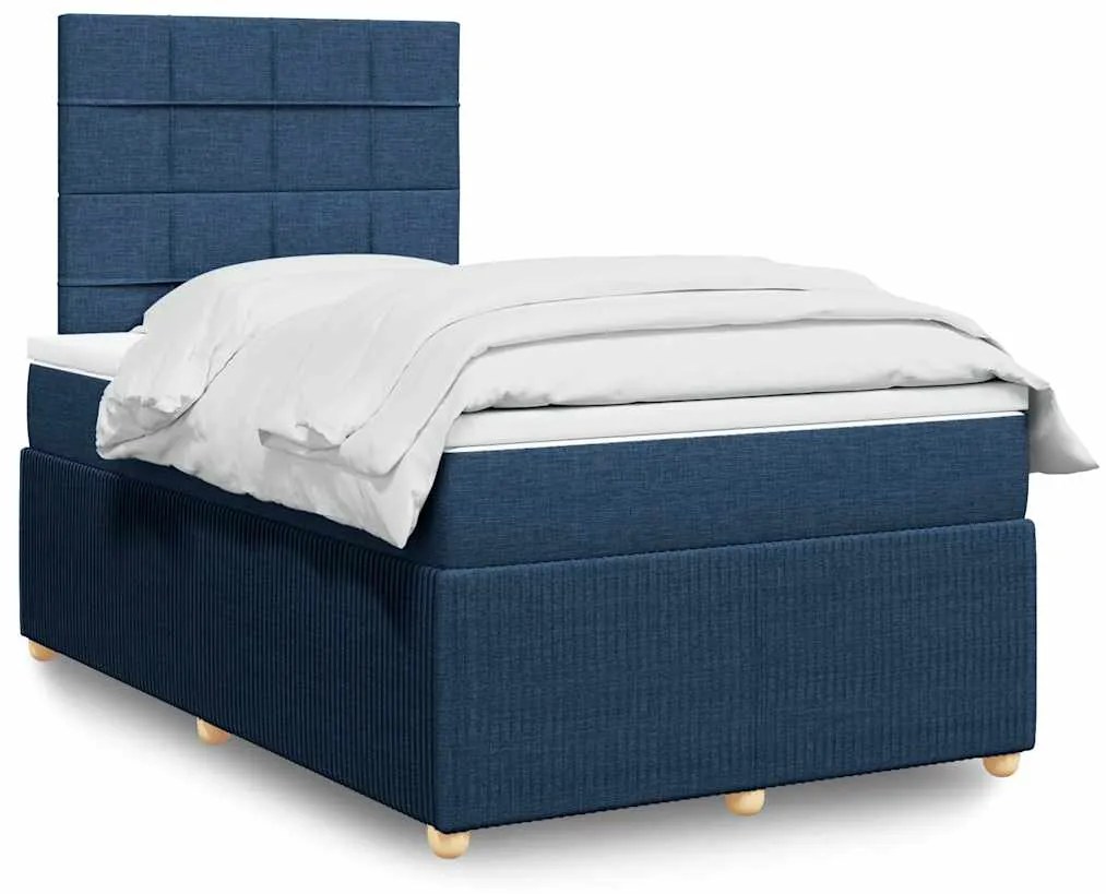 vidaXL Pat box spring cu saltea, albastru, 120x200 cm, textil