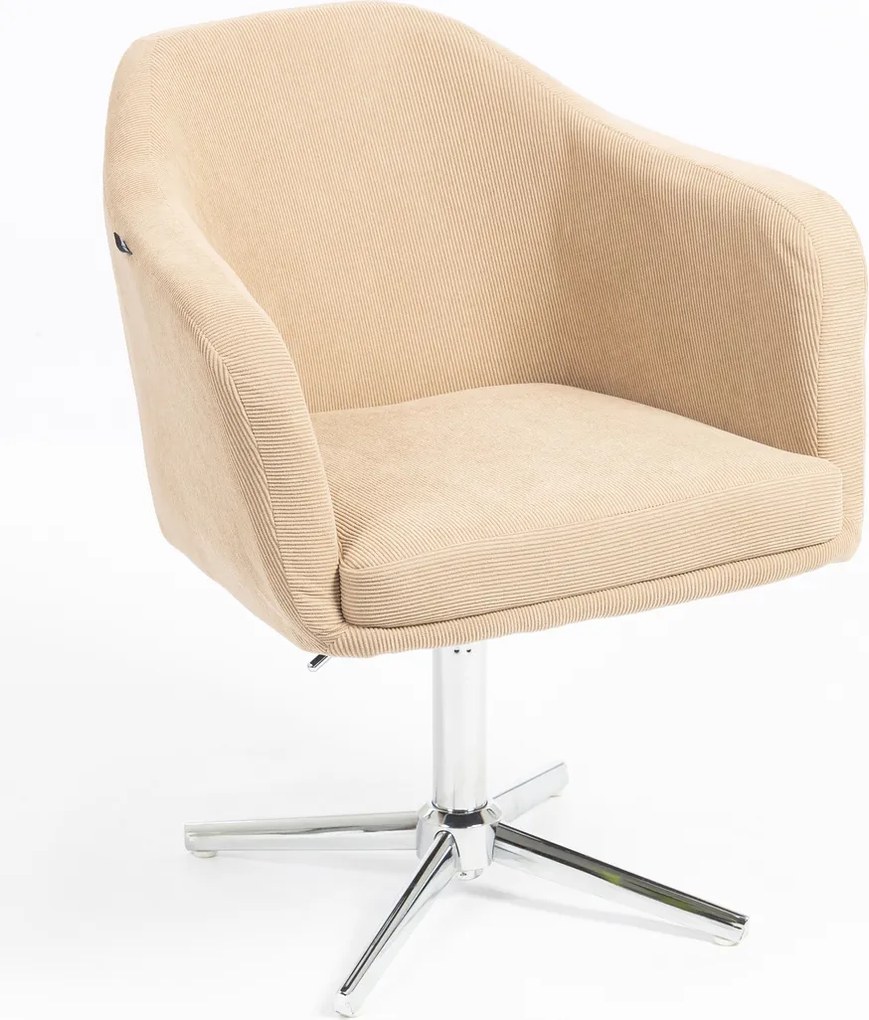 HR832CROSS Scaun Catifea Reiată Premium culoare Bej Ghimbir cu Bază Cromata