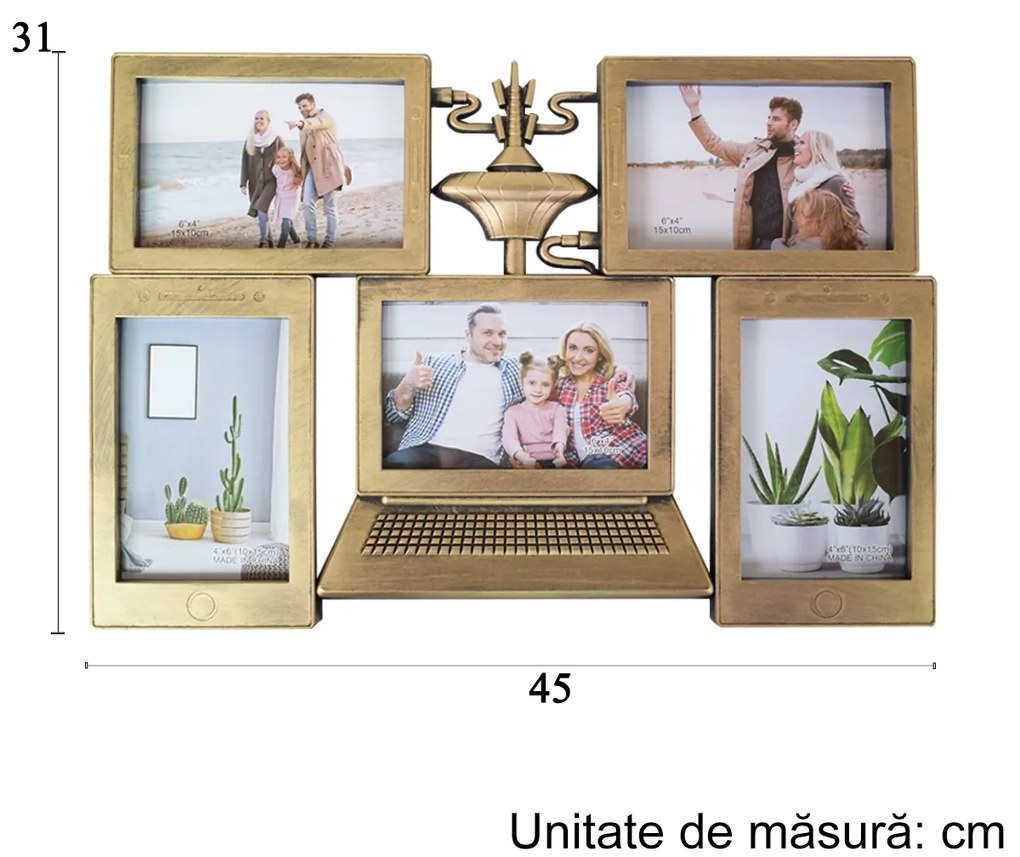 Rama foto, 5 poze, Naimeed D4543G, Auriu