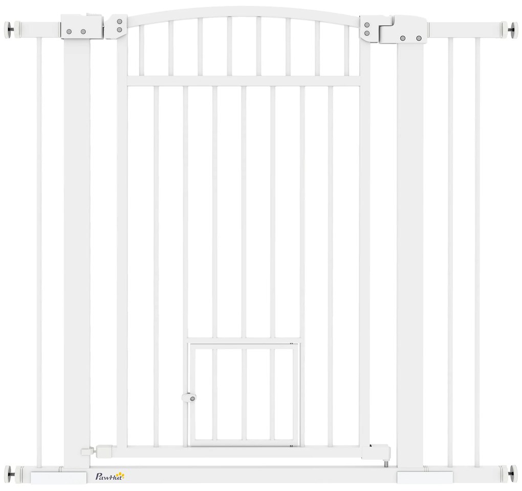 PawHut Barieră de siguranță câini cu sistem de dublă blocare, montaj prin presiune sau găurire, lățime 76-104 cm alb | Aosom Romania