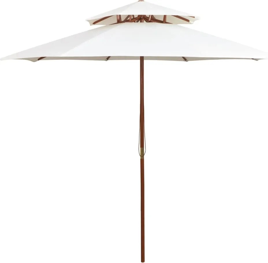 vidaXL Umbrelă de soare dublă, 270x270 cm, stâlp de lemn, alb crem