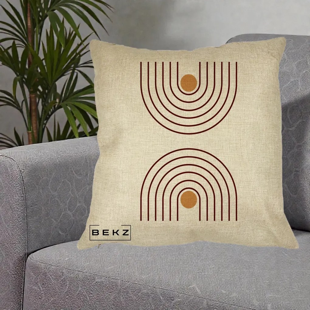 Perna Decorativa Geometric Boho Arc, 40x40 cm, Crem, Husa Detasabila, Perna Inclusa, BEKZ®