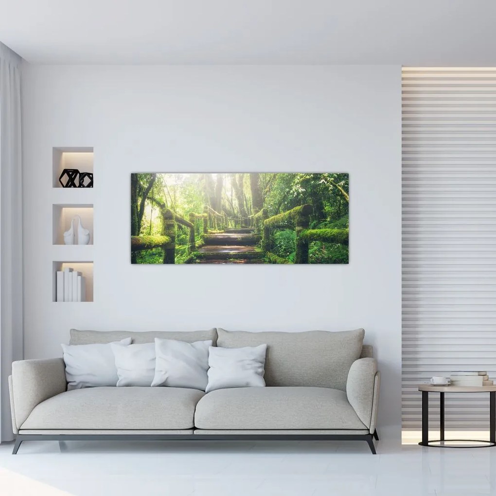 Tablou - trepte din lemn în pădure (120x50 cm)