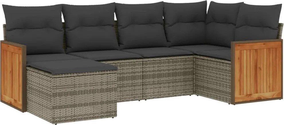 vidaXL Set mobilier grădină cu perne, 6 piese, gri, poliratan