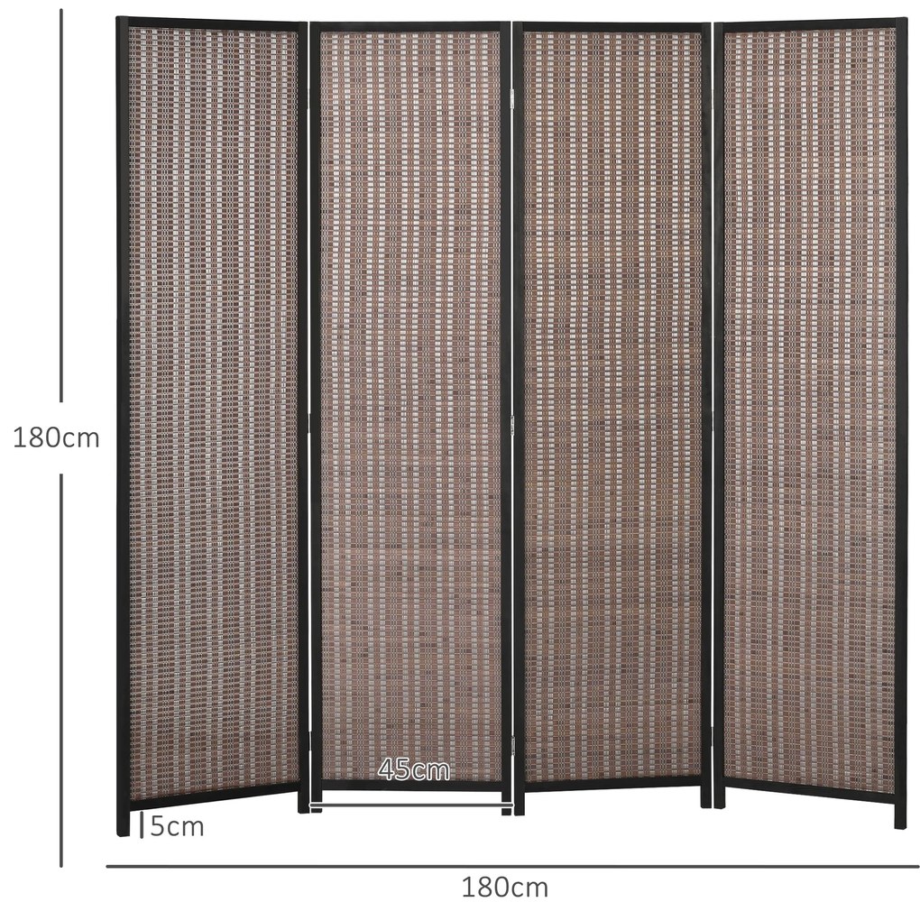HOMCOM Paravan din lemn divizor de cameră cloison de séparation pliabil 4 panouri 180 x 180 cm maro | Aosom Romania