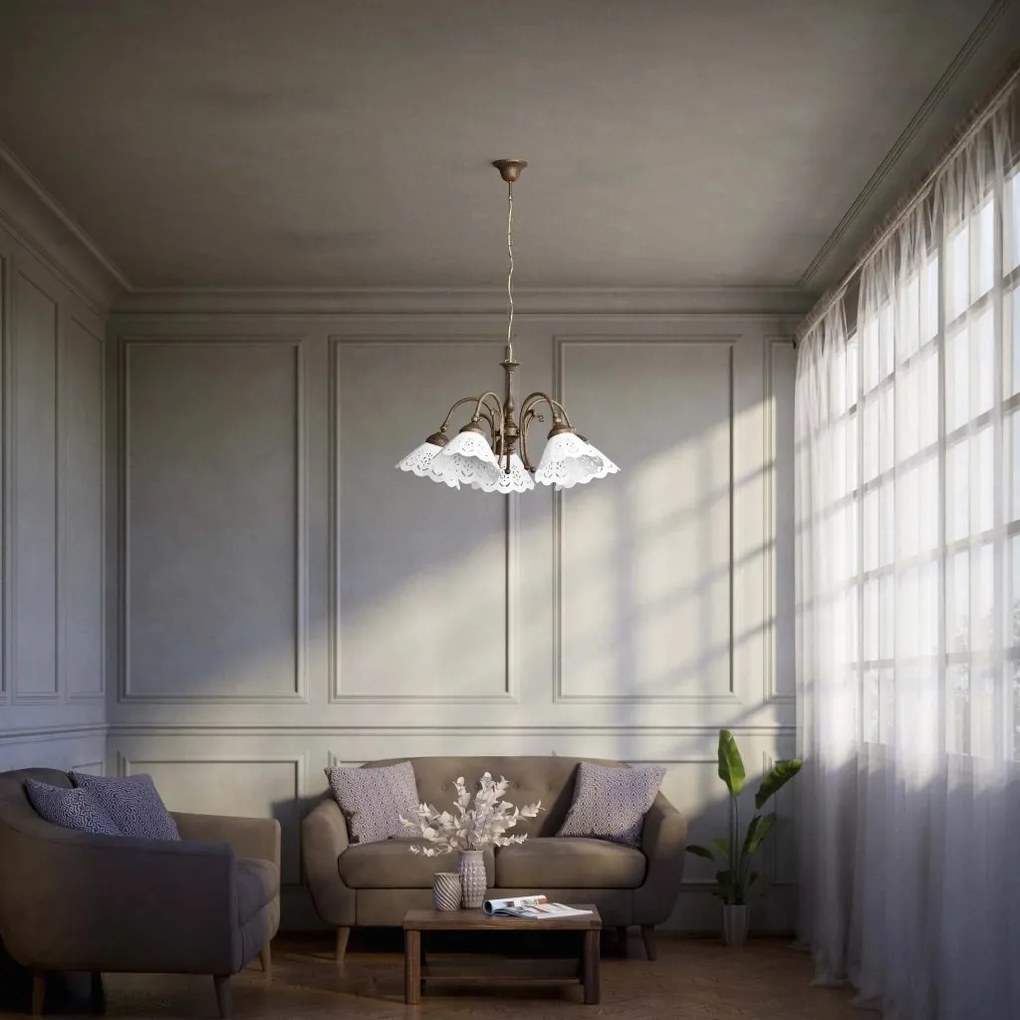 Candelabru 5 brate din alama si abajur ceramic Zefira