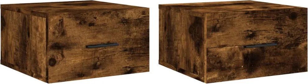 vidaXL Noptiere de perete, 2 buc., stejar afumat, 35x35x20 cm