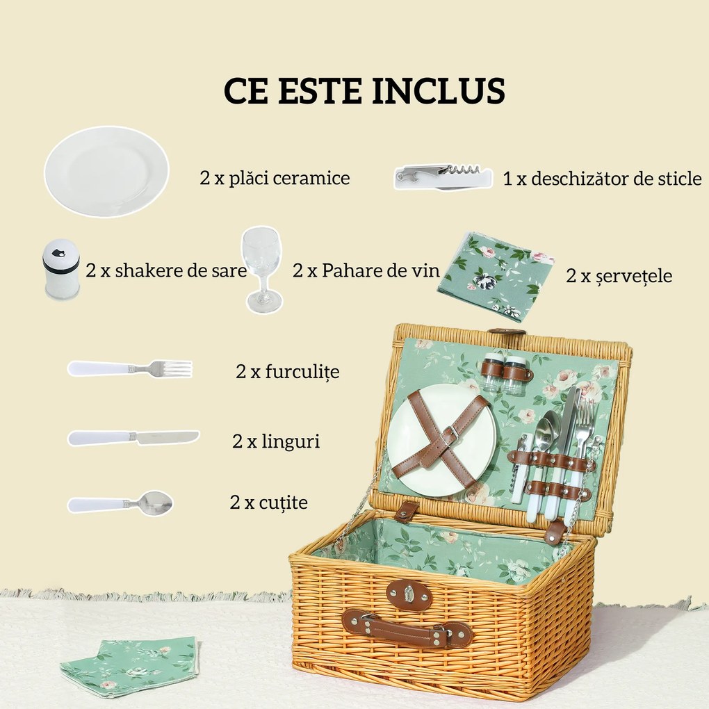 Coș picnic Outsunny maro deschis | Aosom Romania