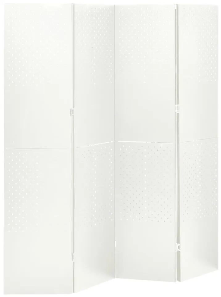 Paravan de camera cu 4 panouri, alb, 160x180 cm, otel