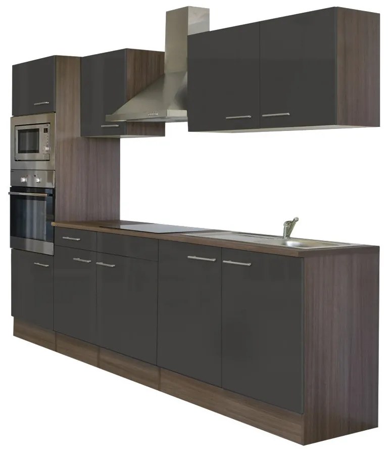 Mobilă de bucătărie Yorki cu corp din stejar Yorki, față antracit satinat, dimensiune 270 cm