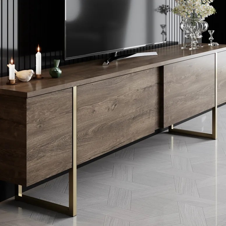 Set de mobilier pentru living Luxe, Nuc- Auriu