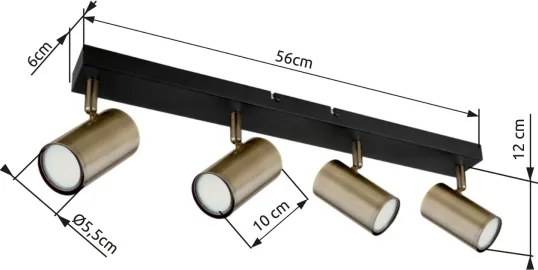 Spot ROBBY 4xGU10/35W/230V neagră/alamă Globo 57911-4M