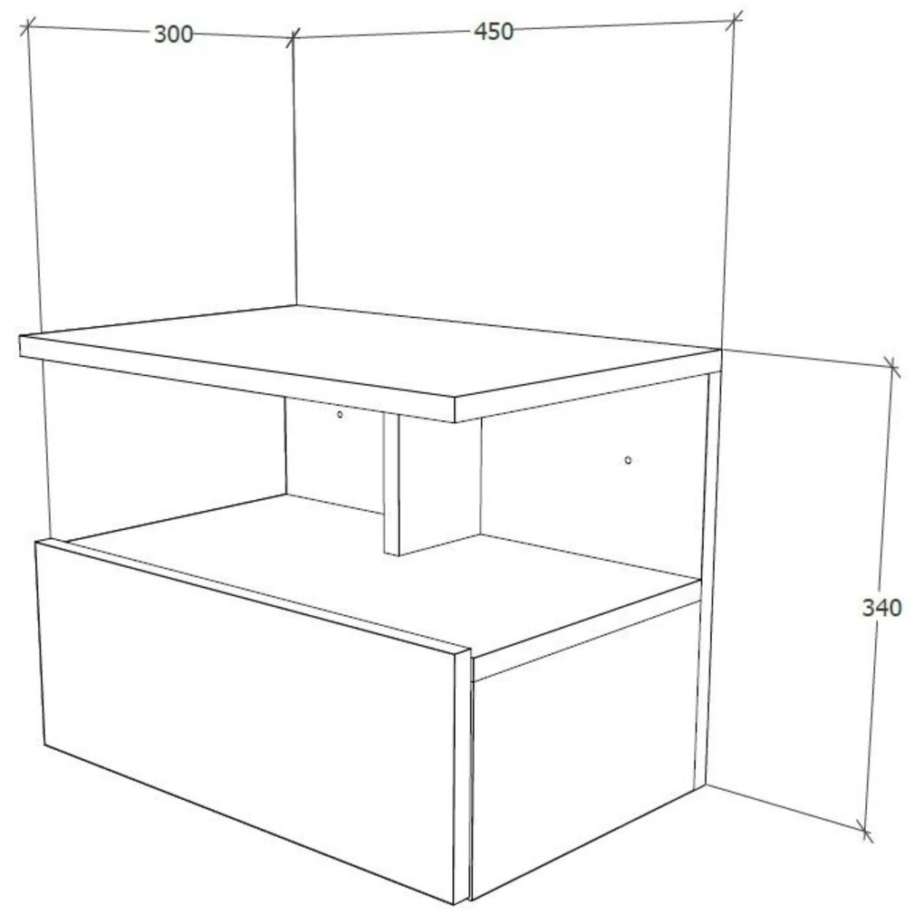 Set 2 Noptiere suspendate Kabi, 1 Usa, Alb, 45 x 30 x 34 cm