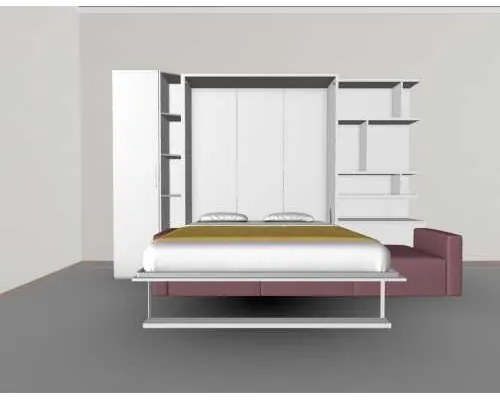 Set pat rabatabil dublu 160X200 cu somiera, canapea 3 locuri, biblioteci si dulap 50 cm - ROYAL XL 160 BOOKCASE&SMALL WARDROBE SET(160X200)