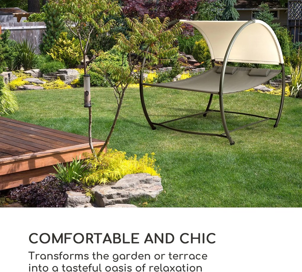 Blumfeldt Umbria, șezlong balansoar dublu, stand liber, cadru din oțel, pernă, acoperiș, gri