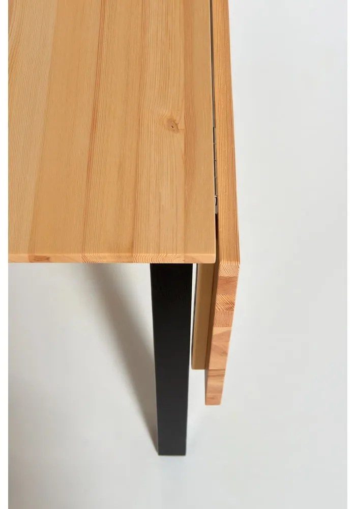 Masă de dining extensibilă din lemn de pin cu structură neagră Bonami Essentials Brisbane, 120 (200) x 70 cm