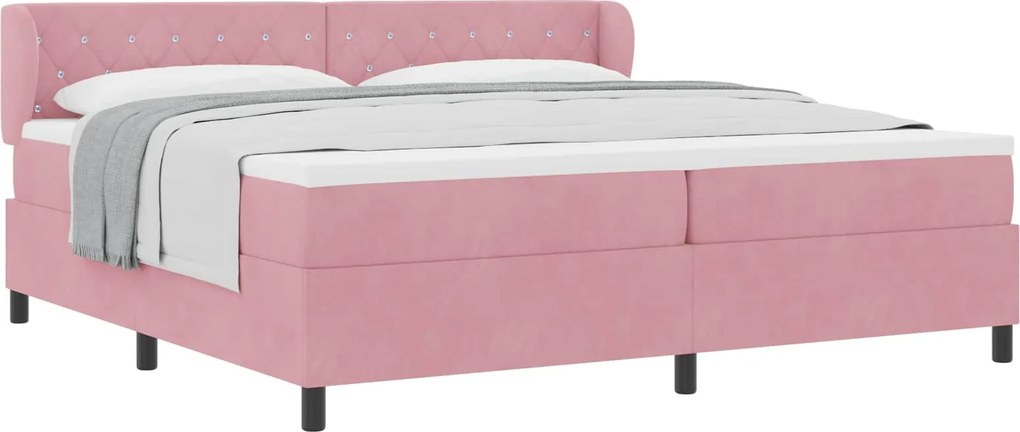 vidaXL Pat cu arcuri cu saltea cu headboard Roz 200 x 200 cm Catifea