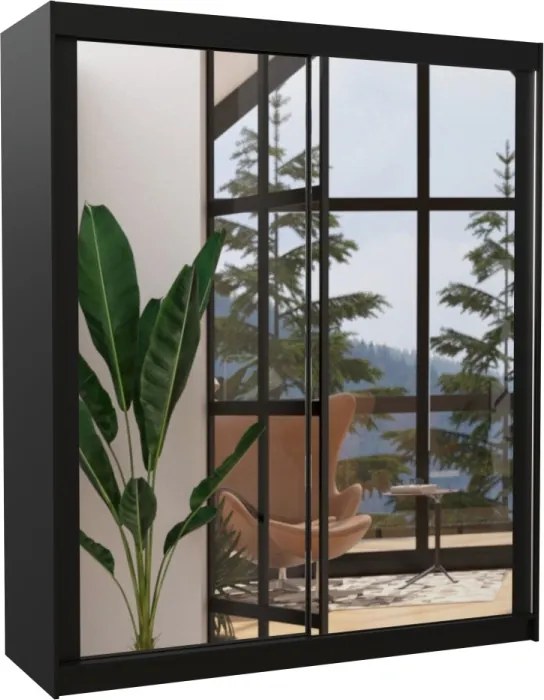 Dulap cu usi glisante si oglinda 180x215 cm, Morgan, ADRK Furniture (Culoare: Negru)