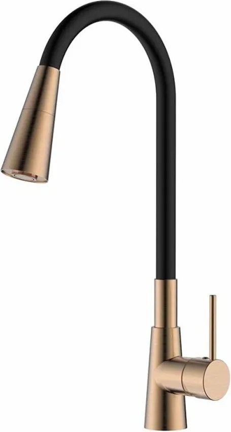 Baterie bucatarie cu pipa flexibila Inter Ceramic Havana finisaj negru mat-Rose Gold cu 2 functii