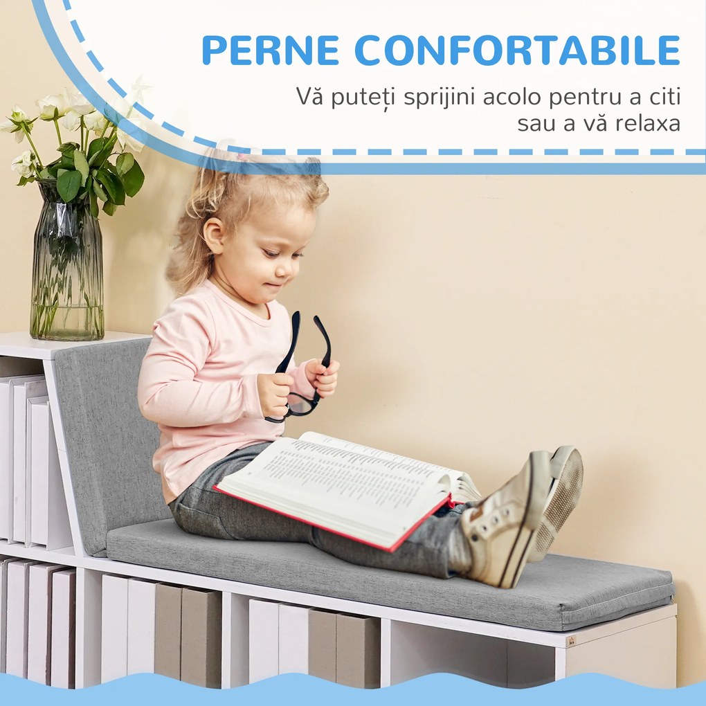 HOMCOM Bibliotecă Modulară cu 5 Rafturi Deschise și 2 Perne, Mobilier pentru Living, Dormitor și Birou, Gri Alb | Aosom Romania