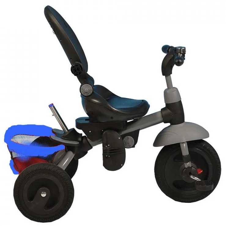 Tricicleta cu copertina detasabila NOVOKIDS™ King Trike , Cu sonerie si melodii, Roti gonflabile din cauciuc, Pozitie somn, Pedale si maner pentru