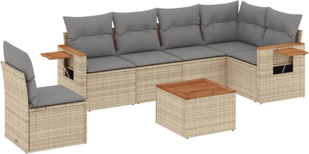 vidaXL Set canapele de grădină, 7 piese, cu perne, bej, poliratan
