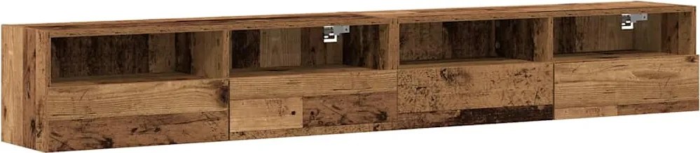 vidaXL Dulap TV de perete Pe perete 2 pcs Lemn Vechi 100 x 30 x 30 cm