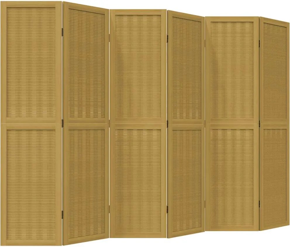 vidaXL Paravan de cameră cu 6 panouri, maro, lemn masiv paulownia