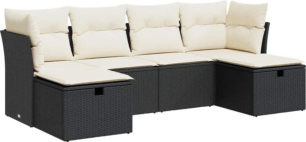 vidaXL Set mobilier de grădină cu perne, 6 piese, negru, poliratan