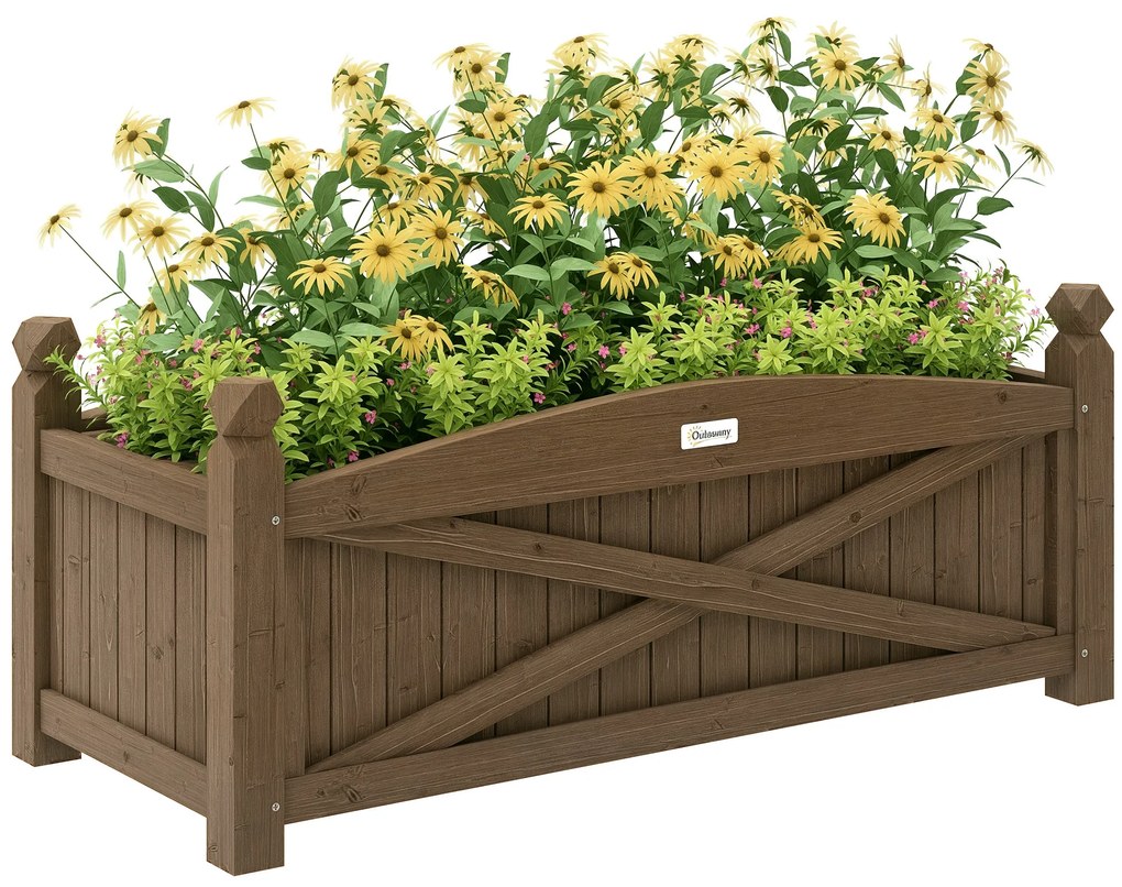 Outsunny Jardiniță din lemn, pat de flori în aer liber din lemn cu găuri de drenaj, 90 x 39 x 37 cm, maro închis | Aosom Romania