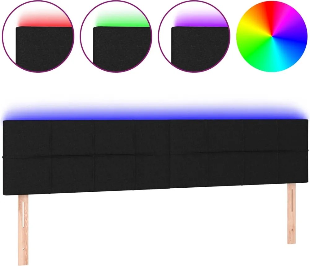 vidaXL Tăblie de pat cu LED, negru, 180x5x78/88 cm, textil