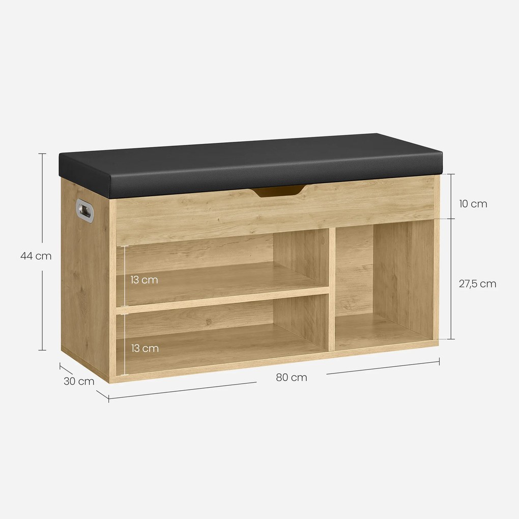 Suport incaltaminte cu banca si sezut negru din piele ecologica TAYLOR ARTISAN 80x30x44 cm