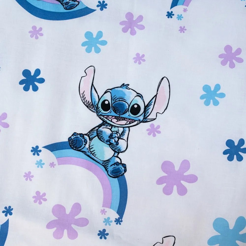 Lenjerie de pat pentru copii albă/albastră din bumbac pentru pătuț 135x100 cm Lilo and Stitch "Rainbow" – Jerry Fabrics