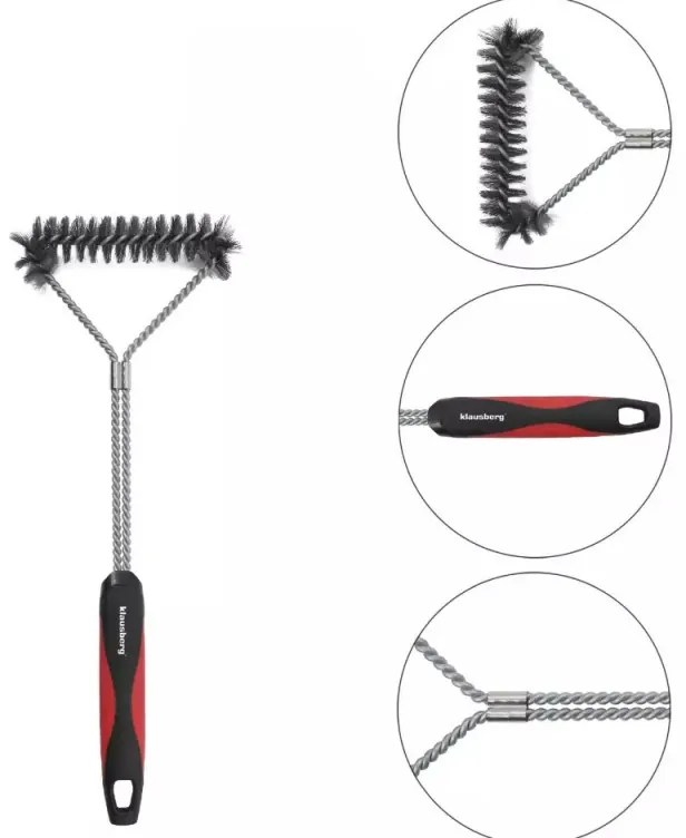 Perie de curatat grataruul Klausberg KB 7898, 41,5 cm, Orificiu de agatat, Otel inoxidabil, Negru/Rosu