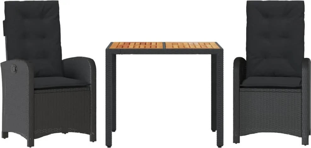 vidaXL Set mobilier de grădină cu perne, 3 piese, negru, poliratan