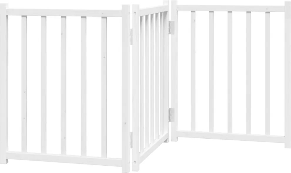 vidaXL Poartă pentru câini pliabilă 3 panouri, alb, 150 cm, lemn brad