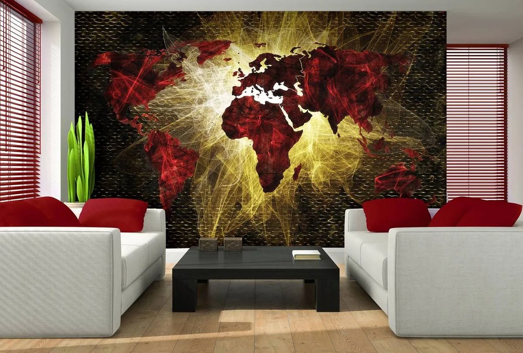 Fototapet - Harta lumii lumina roșie și aurie (152,5x104 cm), în 8 de alte dimensiuni noi