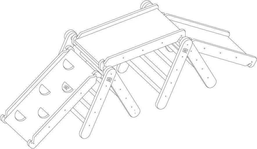 Triunghi Pikler de cățărat gri/în culoare naturală din lemn de pin 265x61x60 cm Montessori – Meowbaby