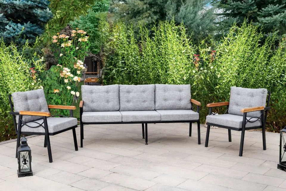 Set Mobilier Grădină, Metal / Spuma, Damla, 3 Piese, Gri Deschis