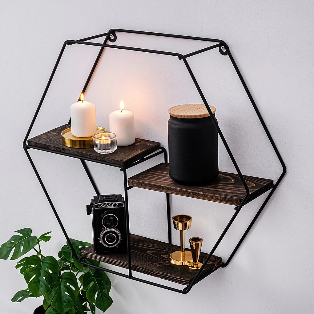 Raft de perete, Hanah Home, Culoare: Negru Nuc