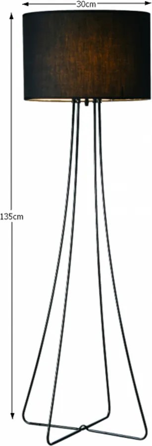 Lampă pe picior, metal negru/material, CINDA TYP 12 F4813