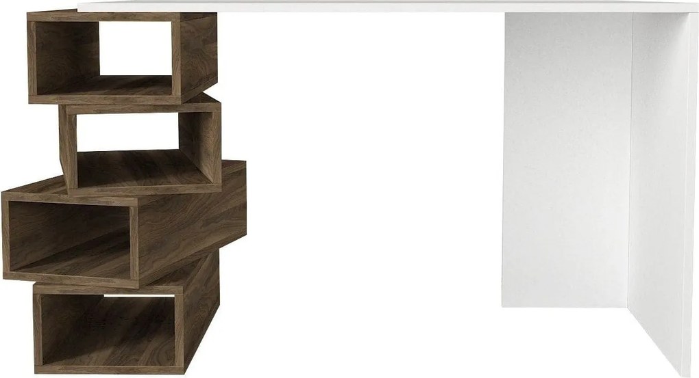 Birou JENGA, nuc/alb, PAL melaminat, 130x60x75 cm