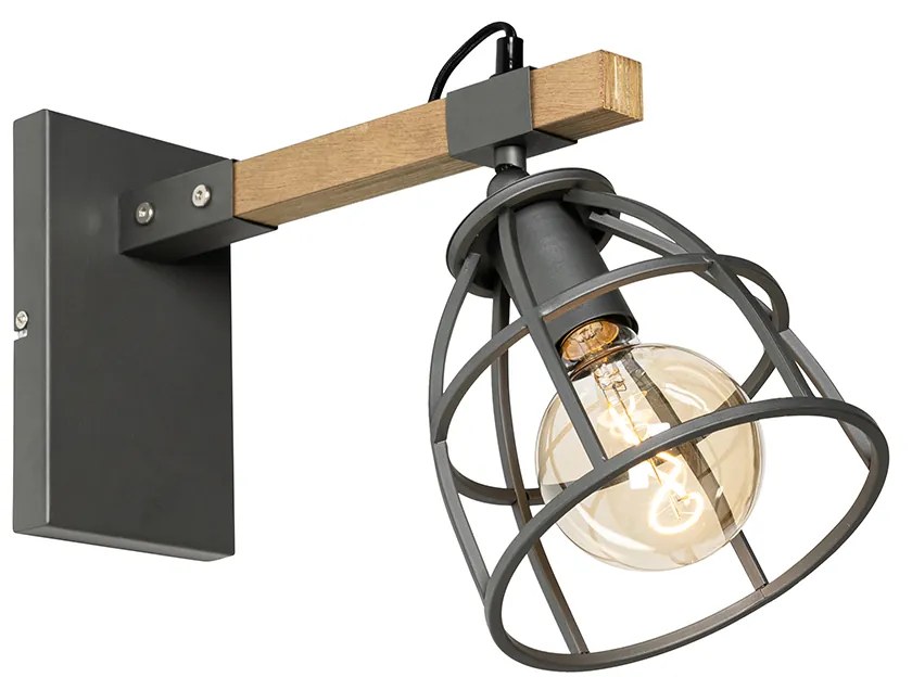 Aplică industrială gri închis cu lemn reglabil - Arthur